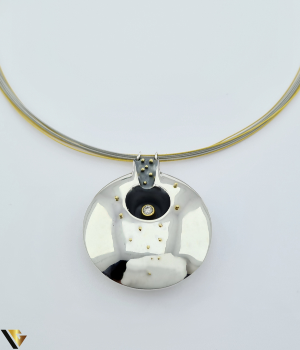 Pandantiv Argint 925, Aur 18k, Diamant 0.22 ct, Colier sarma multistrat din otel inoxidabil [3]