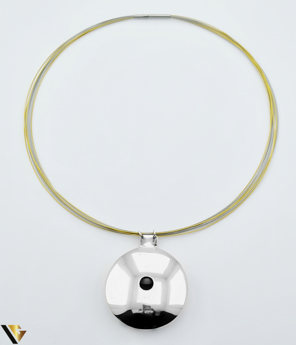 Pandantiv Argint 925, Aur 18k, Diamant 0.22 ct, Colier sarma multistrat din otel inoxidabil [2]