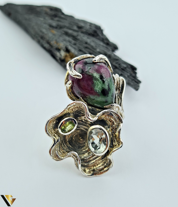 Inel Argint 925, Zoisit cu rubin , ametist verde, peridot [2]