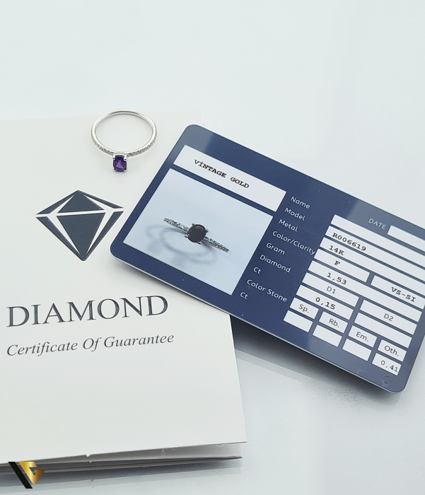 Inel Aur 14k , Diamante 0.15 ct, Ametist [3]