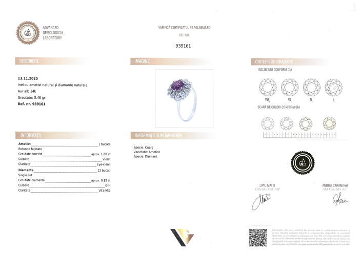 Inel Aur 14k, Diamante 0.12 ct, Ametist [4]