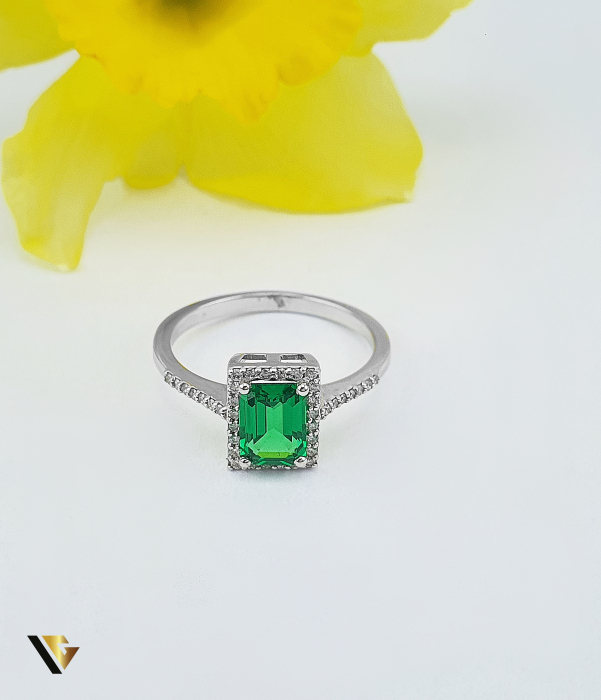 Inel Aur 14k, Diamante 0.16 ct, Smarald [2]