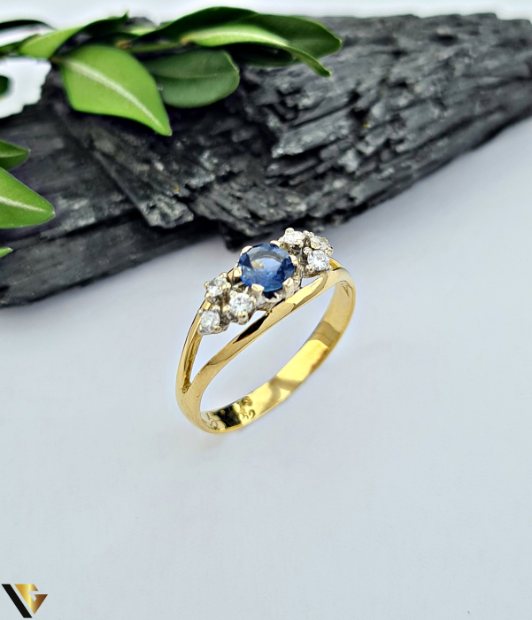 Inel Aur 14k, Diamante 0.20 ct, Safir [1]