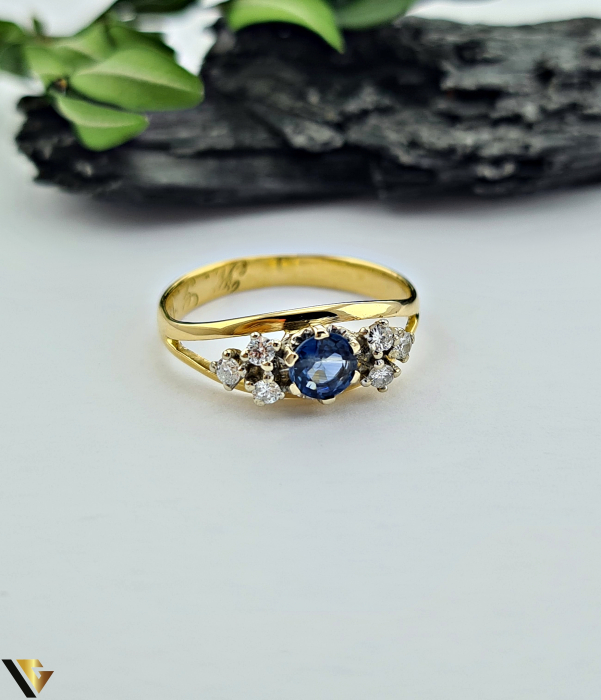Inel Aur 14k, Diamante 0.20 ct, Safir [2]
