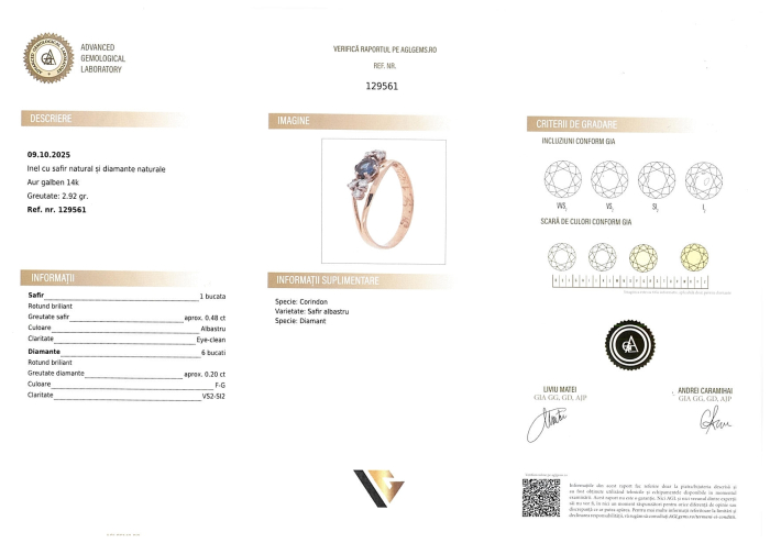 Inel Aur 14k, Diamante 0.20 ct, Safir [3]