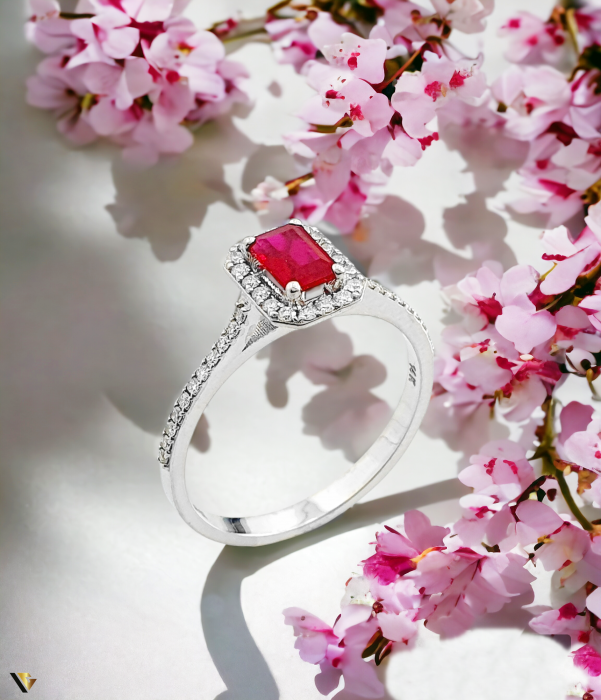 Inel Aur alb 14K  Greutate : 2.61 grame Diamante "Briliant Cut", totalizand 0.24 ct  Stralucire intensa, avand claritate "SI" si culoare "G" Rubin central "Emerald cut " de 0.60 ct, cu dimensiuni de 6 mm / 4 mm   Latime : 9.40 mm Diametrul : 18.90 mm ​​​​​​​Masura standard UE:59.5 si RO:19.5 (circumferinta) Marcaj cu titlul "585"  Locatie Bacau Calea Marasesti Contact : 0756943079 [2]