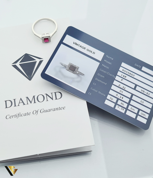 Inel Aur 14k, Rubin si Diamante de 0.14 ct in total, 2.31 grame [4]