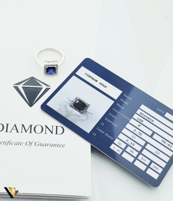 Inel Aur 14k, Safir si Diamante de 0.15 ct in total [5]