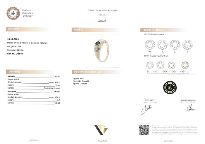 Inel Aur 14k, Smarald 0.16 ct, Diamante 0.14 ct [4]