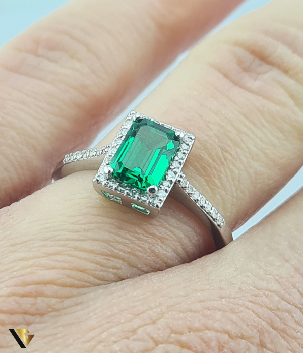 Inel Aur 14k, Smarald si Diamante de 0.15 ct in total, 2.53 grame [4]