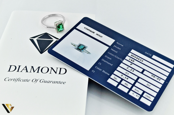 Inel Aur 14k, Diamante 0.16 ct, Smarald [4]