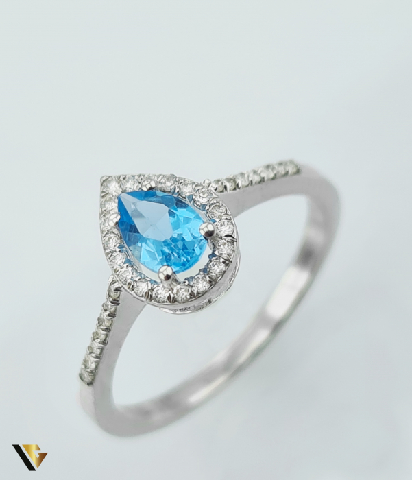 Inel Aur 14k, Topaz si Diamante de 0.13 ct, 2.18 grame [2]