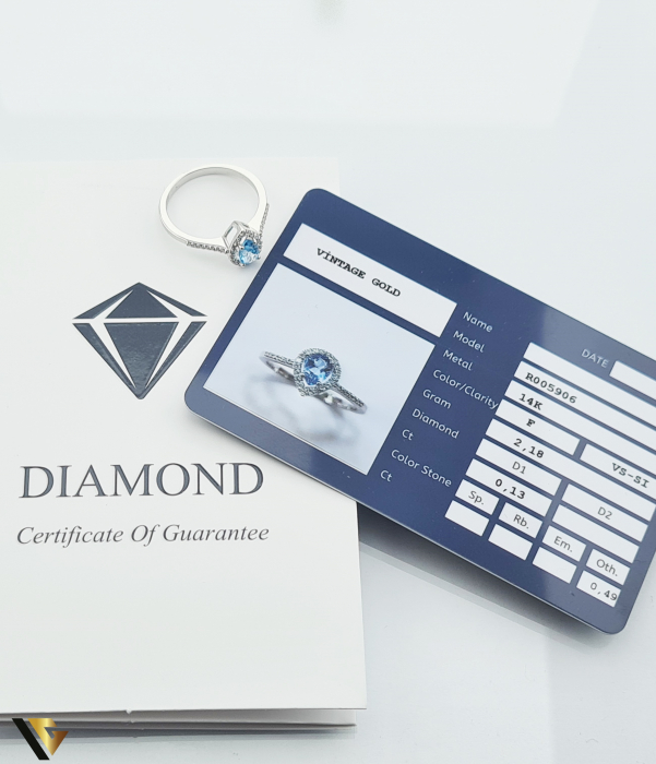 Inel Aur 14k, Topaz si Diamante de 0.13 ct, 2.18 grame [4]