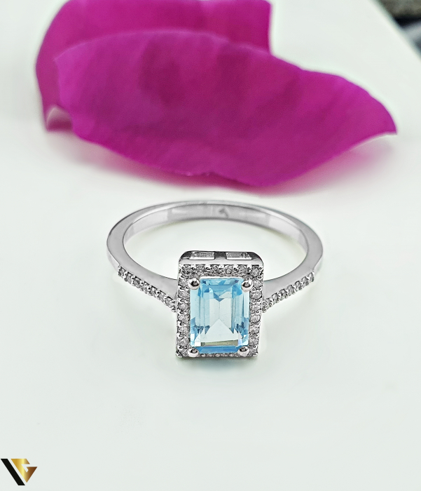 Inel Aur Alb 14K, Diamante 0.16 ct, Topaz [2]