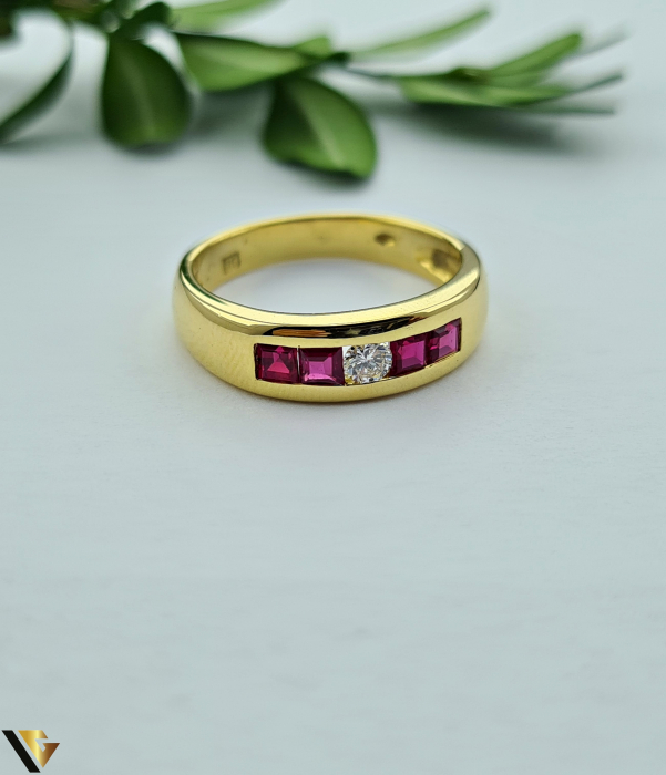 Inel Aur 18k, Diamante 0.10 ct ,Rubine [2]