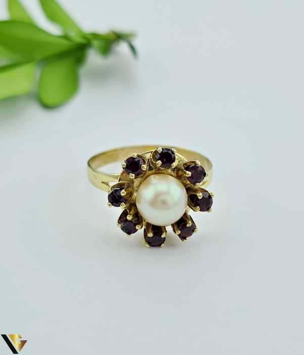 Inel Aur 8k, Granate,Perla [2]