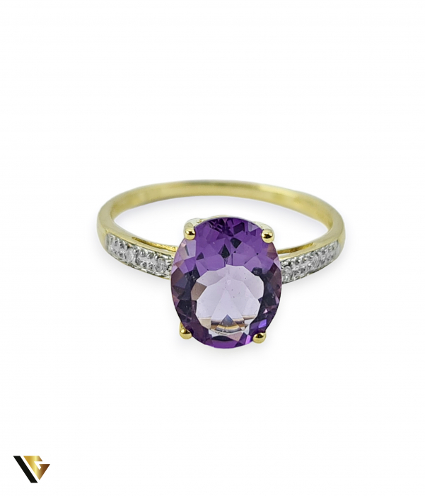 Inel Aur 9k, Ametist si Diamante de 0.015 ct, 1.76 grame [2]