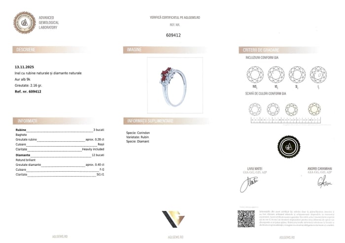 Inel Aur 9k, Rubine 0.28 ct, Diamante 0.40 ct [4]