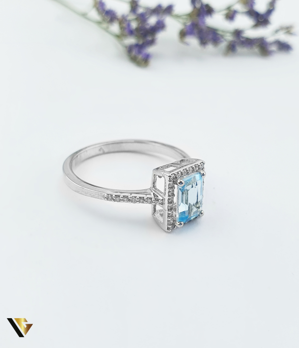 Inel Aur Alb 14K,  Topaz, Diamante 0.16 ct [2]