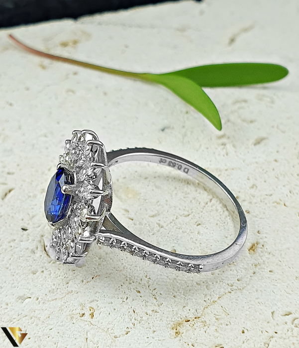 Inel Aur Alb 14k, Diamante 0.53 ct in total, Safir [3]