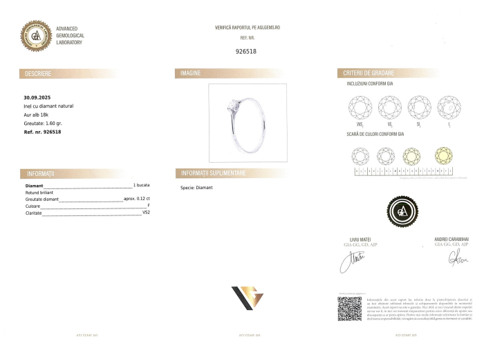Inel Aur Alb 18k, Diamant 0.12 ct [4]
