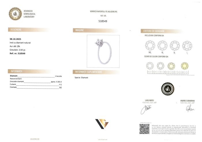 Inel Aur Alb 18k, Diamant 0.36 ct [5]