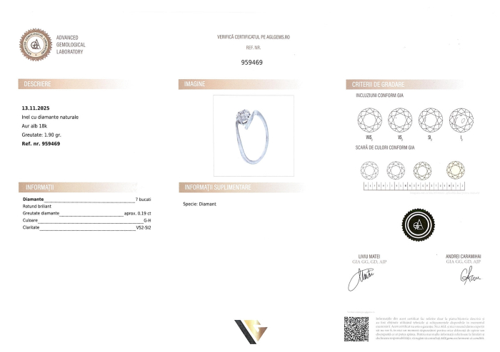 Inel Aur Alb 18k, Diamante 0.19 ct [4]