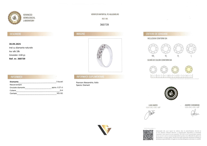 Inel Aur Alb 18k, Diamante 0.37 ct [5]