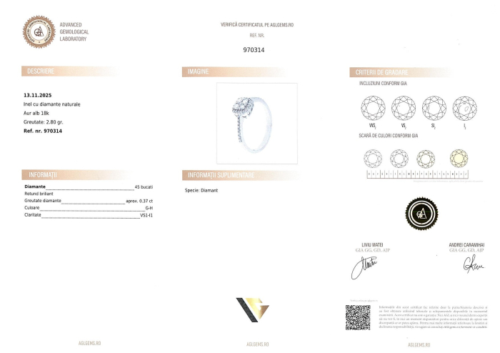 Inel Aur Alb 18k, Diamante 0.37 ct [4]