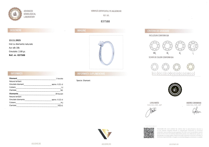 Inel Aur Alb 18k, Diamante 0.43 ct [4]