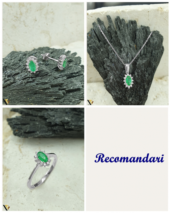 Inel Aur Alb 18k, Diamante, Smarald [5]