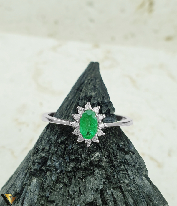 Inel Aur Alb 18k, Diamante, Smarald [2]