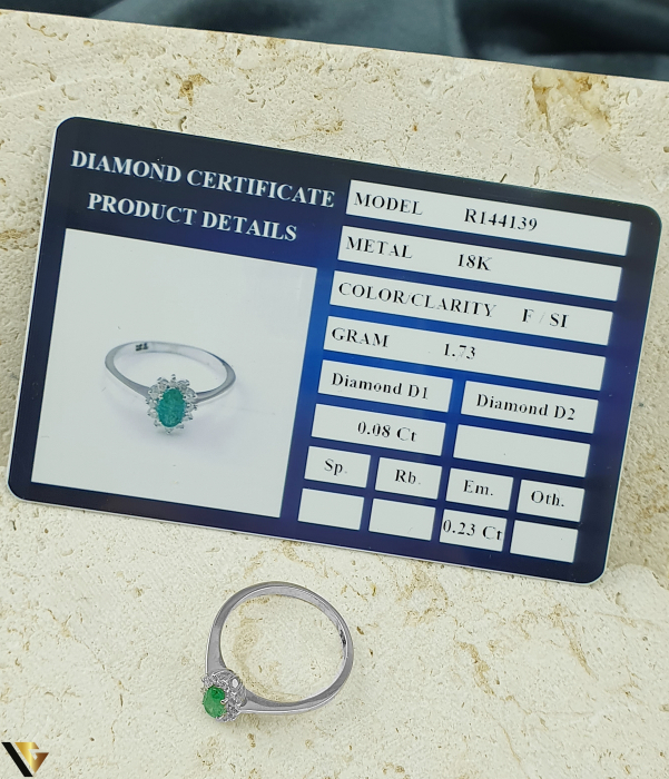 Inel Aur Alb 18k, Diamante, Smarald [4]