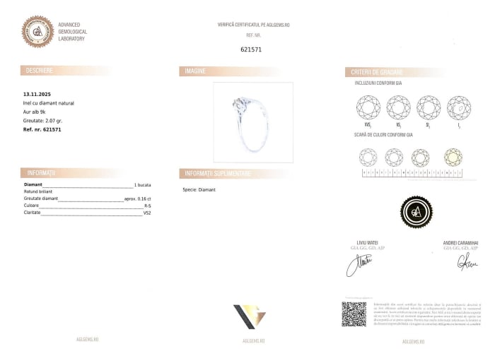 Inel aur alb 9K , Diamant 0.16 ct [3]