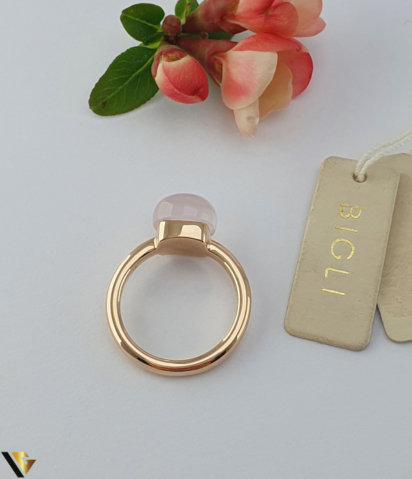Inel Bigli Mini Sweety din Aur 18K , Cuart Roz si Diamant 0.02 ct [3]