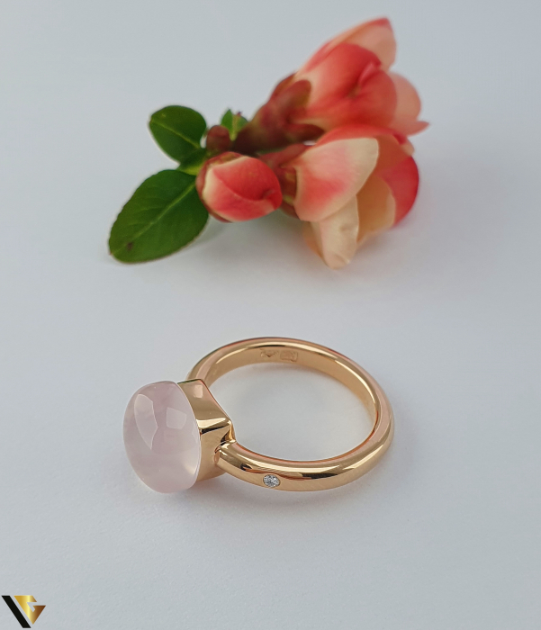 Inel Bigli Mini Sweety din Aur 18K , Cuart Roz si Diamant 0.02 ct [2]