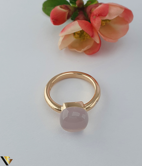 Inel Bigli Mini Sweety din Aur 18K , Cuart Roz si Diamant 0.02 ct [4]