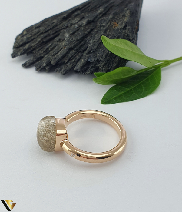 Inel Bigli Mini Sweety din Aur 18K, Cuart Rutilat si Diamant 0.02 ct [3]
