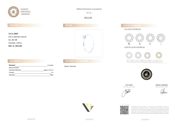 Inel Logodna Aur Alb 18k, Diamant de 0.13 ct [4]