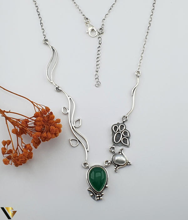 Colier Argint 925, Onix verde si Perla [1]