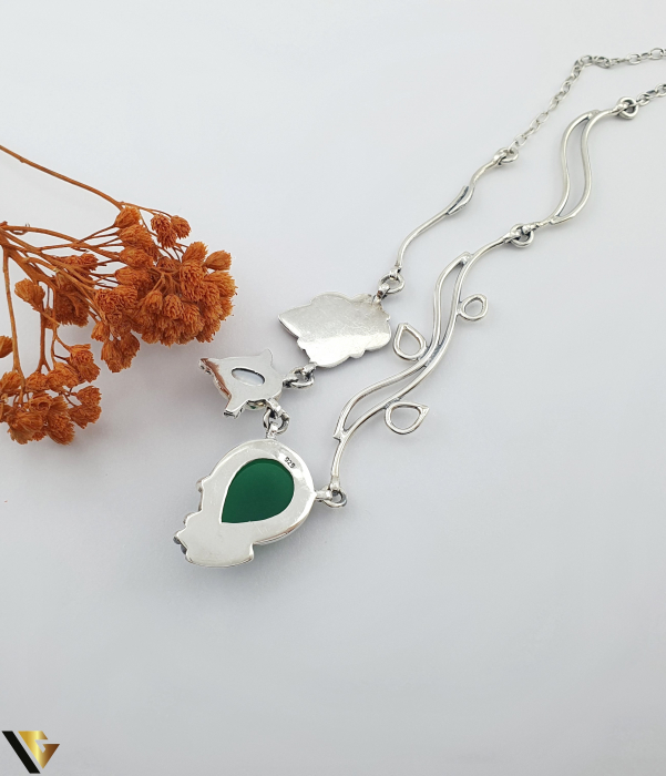 Colier Argint 925, Onix verde si Perla [3]