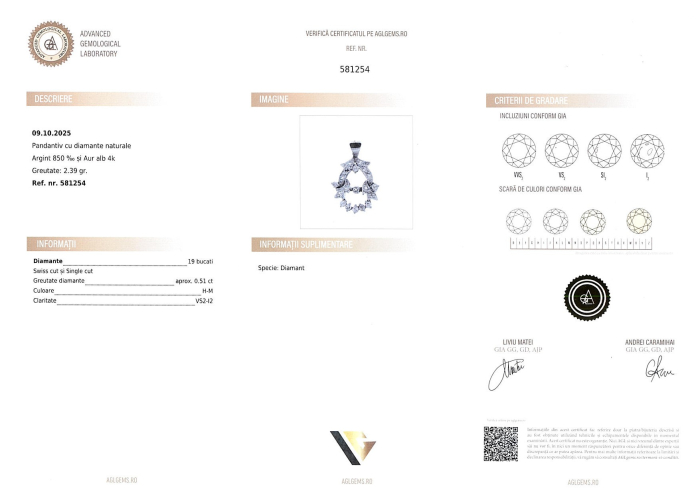 Lant Argint 925 cu Pandantiv Aur 4k, Argint 850, Diamante 0.51 ct [5]