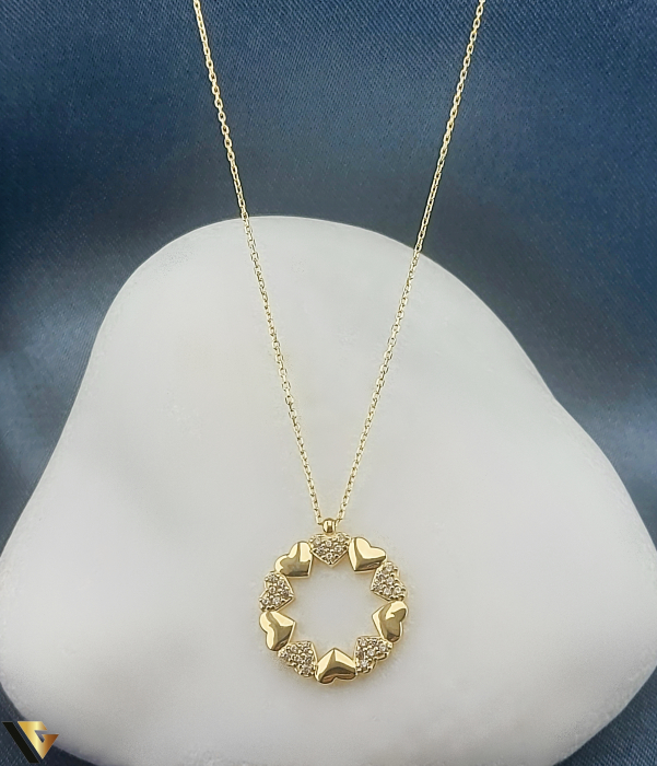 Lant aur 14k, Cristale de zirconiu, floare, inima, inimioare Greutate: 2.52 grame Latime: 1 mm Lungime: 44 cm - 46 cm Diametru pandantiv: 17 mm Marcaj / titlu: "585" Locatie: Bacau Calea Republicii Tel: 0758108978 [1]