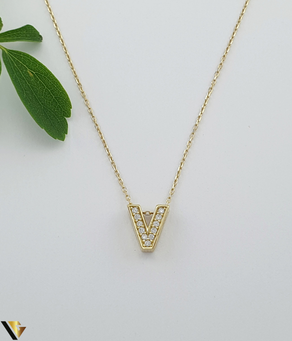 Lant cu Pandantiv Aur 14k, Litera V [2]