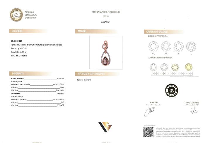 Lant cu Pandantiv Aur 14k, Cuart Fumuriu 2.00 ct, Diamante 0.15 ct [4]