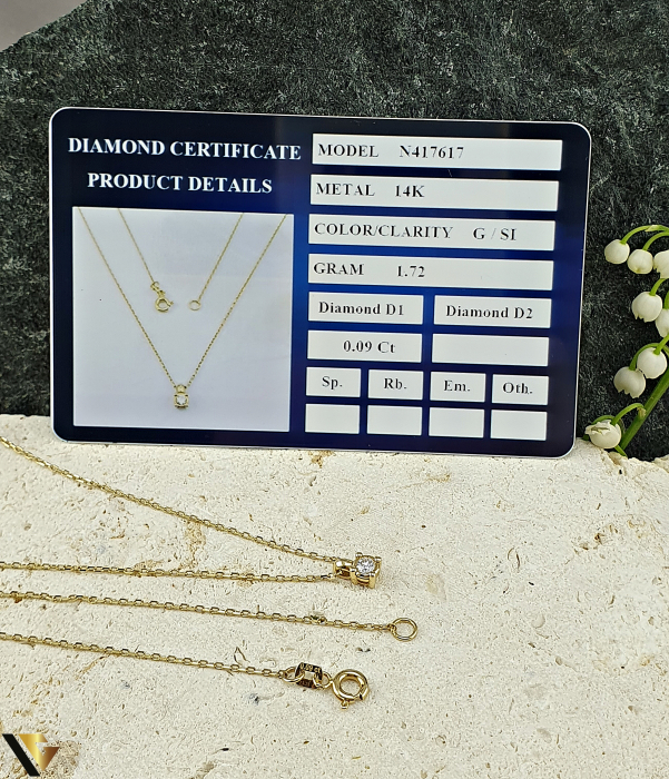Lant cu Pandantiv Aur 14k, Diamant 0.09 ct [3]