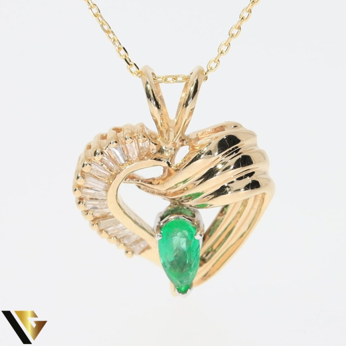 Lant cu Pandantiv Aur 14k, Diamant 0.51 ct, Smaralde 0.60 ct [2]