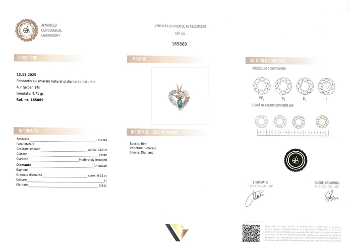 Lant cu Pandantiv Aur 14k, Diamant 0.51 ct, Smaralde 0.60 ct [4]