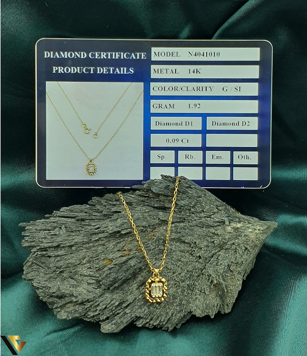 Lant cu Pandantiv Aur 14K, Diamante 0.09 ct in total [3]