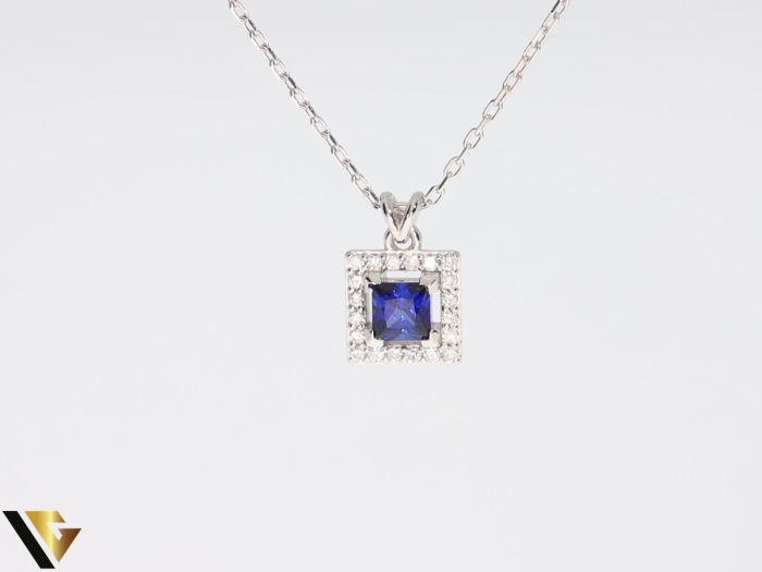 Lant cu Pandantiv Aur 14k, Diamante 0.10 ct, Safir [3]